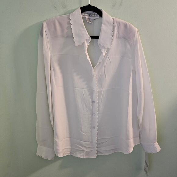 VINTAGE Starington 1980s 80s Twee Coquette White Blouse w/ Scallop Trim Size 10 - Picture 1 of 12